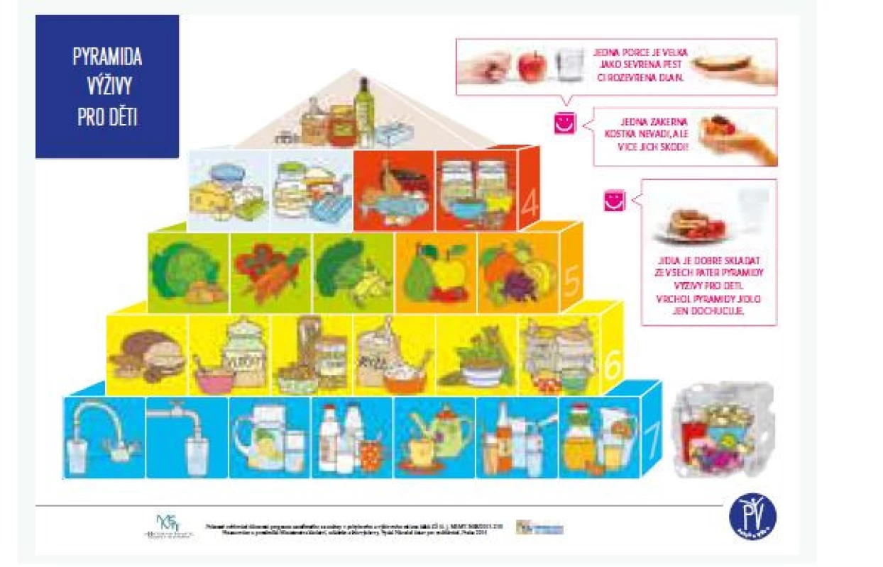 Pyramida výživy pro děti.
Upraveno podle [4]